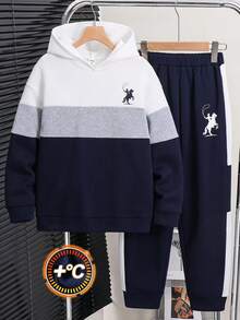 SHEIN 兒童青少年男孩休閒酷感舒適長袖連帽衛衣與長褲套裝 - 彩色 - 查看 7