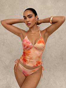 Swim Glamine Summer Sweet Tropical Sexy Cherry Plaid Tank Bikini Set Beach Vacation Beige - Multicolor - View 3