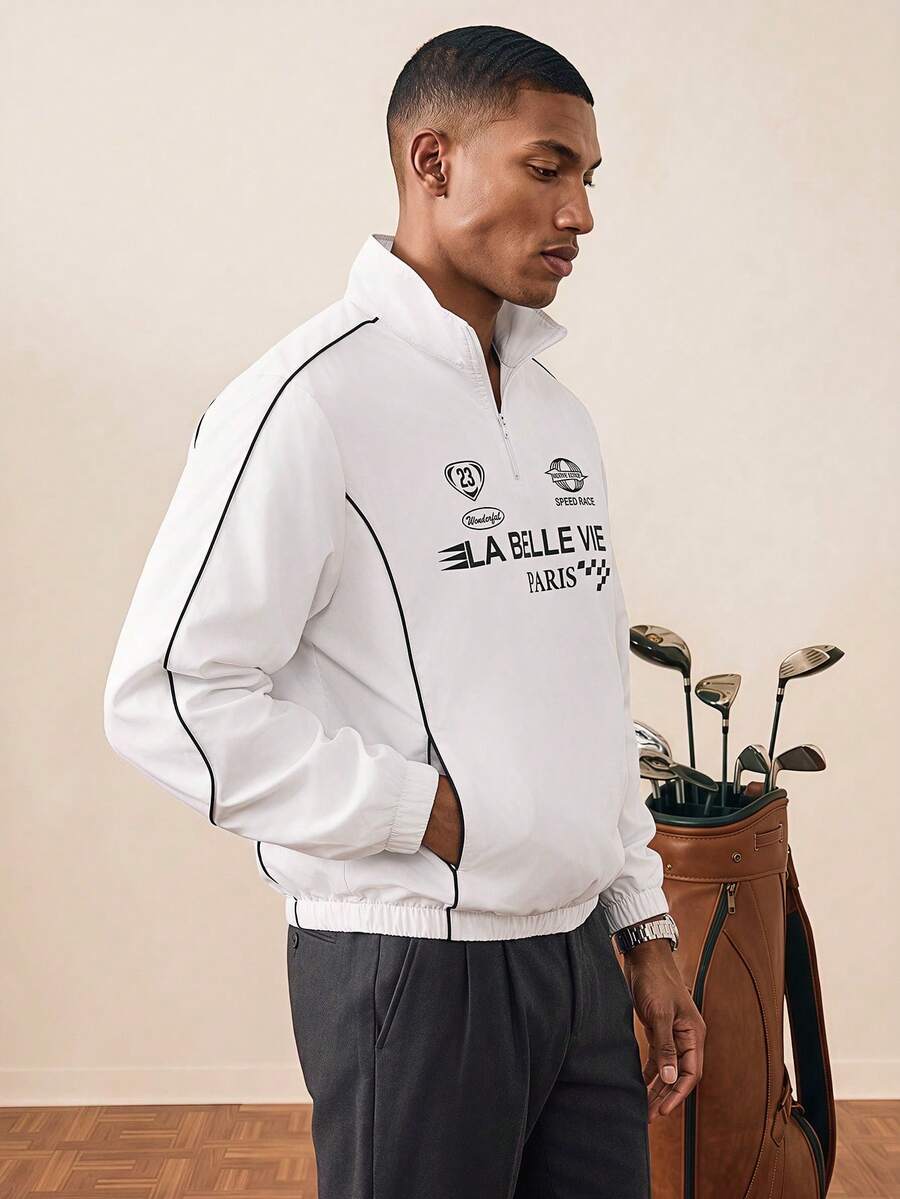 Tonviero Chaqueta casual de hombre con estampado de letras, para primavera/otoño, estilo fútbol - Blanco - Ver 1