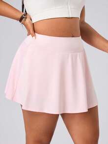 SHEIN Rhythm Era Women's Plus Size Solid Color Sports Skort Tennis Baby Pink Summer - Pink - View 3