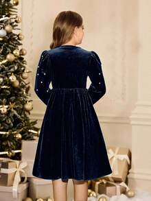 Tween Girl Solid Long Sleeve Homecoming Dress Fall Dress Dresses For Girls Autumn Winter - Royal Blue - View 2