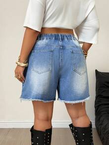 Jeanoix Y2K Casual 90s Plus Size Women's Fashion Washed Distressed Eyelet Summer Shorts Vacation Light Blue - Medium Wash - View 2