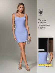 Nuvra Spaghetti Strap Elegant Bandage Patchwork Bodycon Commuter Dress Clubbing Light Purple Summer - Dusty Purple - View 1