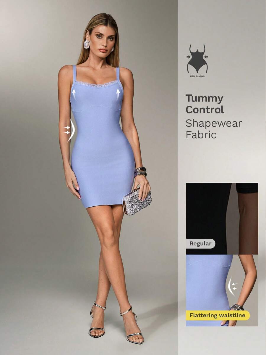 Nuvra Spaghetti Strap Elegant Bandage Patchwork Bodycon Commuter Dress Clubbing Light Purple Summer - Dusty Purple - View 1