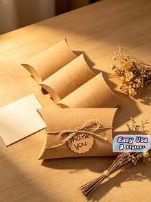 50pcs Kraft Paper Pillow Candy Boxes Foldable Gift Box With 20m Jute Rope Jewelry Holder Wedding Birthday Holiday Party - Multicolor - View 1