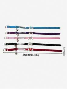 1pc Pet Collar With Rhinestone Heart & Bell Decoration, Cat Collar - Multicolor 3 - View 3