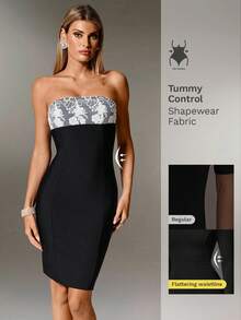 Nuvra Women's Lace Trim Black Sexy Waist Cinched Long Evening Dress - Black - View 1