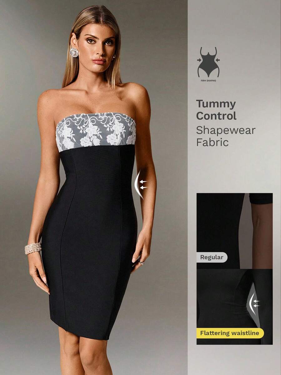 Nuvra Women's Lace Trim Black Sexy Waist Cinched Long Evening Dress - Black - View 1