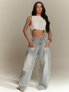 Denimoi Women's Spring/Summer Solid Color Sexy Cropped Sleeveless Crochet Knit Sweater Top - White - View 9