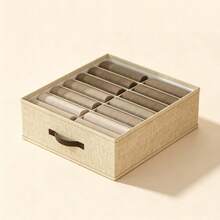 1pc Gray Clothing Storage Box, Pants Storage Box, Divided Storage Organizer, Wardrobe Storage, Double-Row Clothing & Pants Storage Box, Suitable For Home Storage & Organization, Holiday Decoration, Room Decoration, Bedroom Decoration, Can Store - Beige - View 10