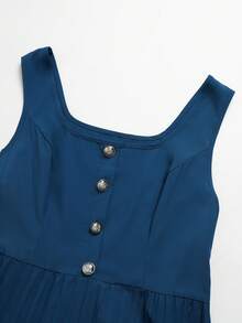 GlowEve CURVE Summer Elegant Teachers' Day French Vintage Elegant Commuter Style Pleated Waist Belt Cinch Cami Dress Formal Brunch Light Blue - Teal Blue - View 7