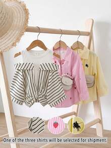 Elladie kids Children's Summer Striped Off-Shoulder Set,White Sweet Short Cardigan&Sleeveless Top For School,Back-To-School Fashionable Layered Outing Set - Apricot - View 5