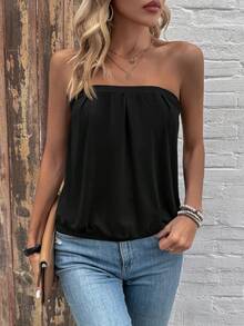 EMERY ROSE Top sin tirantes de unicolor para mujer, para uso diario en primavera/verano - Negro - Ver 6