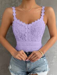 Glyssa 女款花卉刺繡圖案修身百搭日常穿著上衣 - 淡紫色 - 查看 4