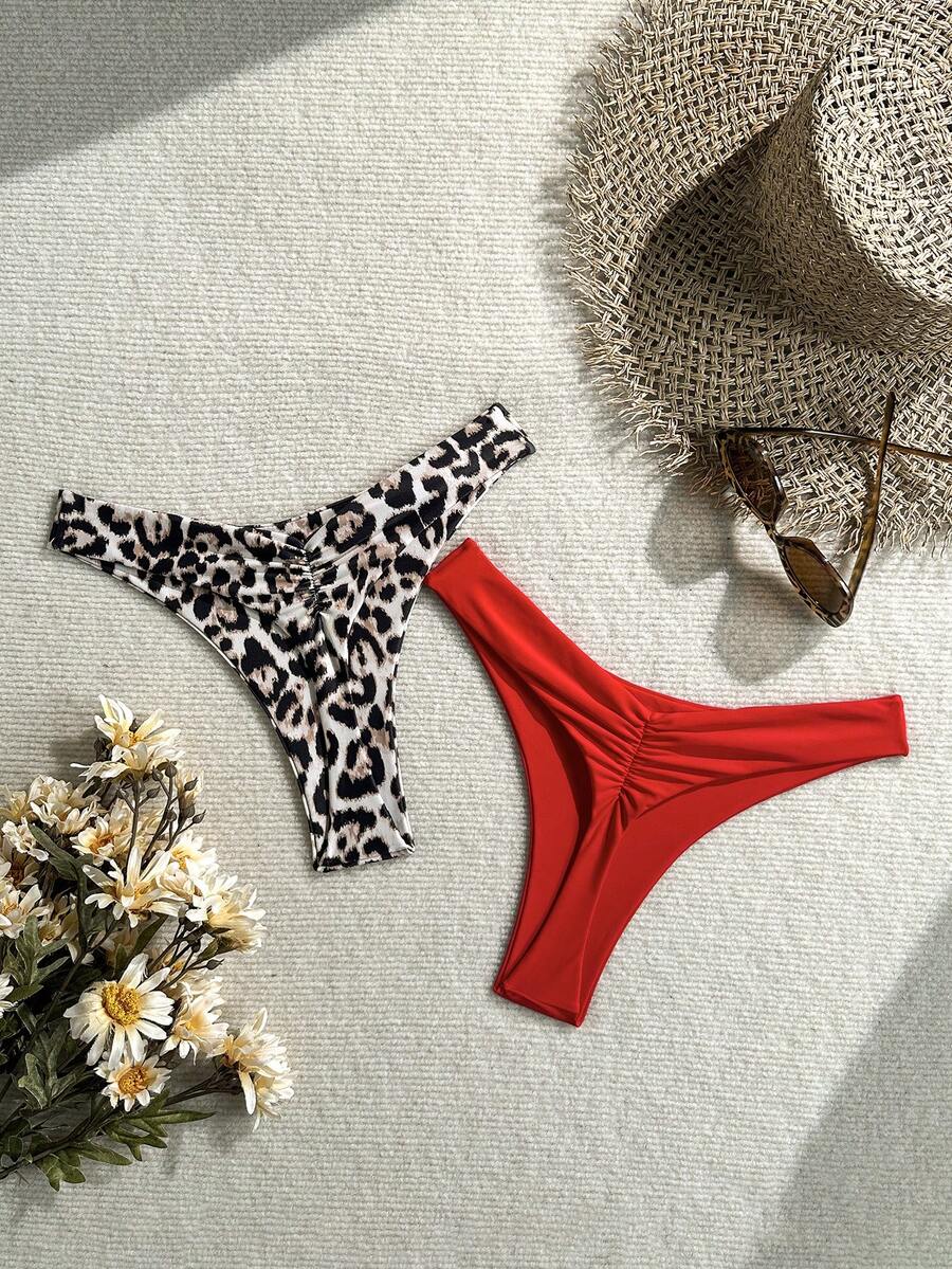 Swim SXY 女款純色抓褶三角比基尼泳褲,適合夏季度假與海灘 - 彩色 - 查看 1