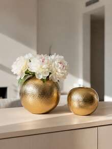 1個陶瓷花瓶家居裝飾工藝品，花盆藝術水培花瓶家居裝飾禮品，陶瓷花瓶工藝小型圓球花瓶植物容器杯花藝布置家居桌面裝飾（金色） - A - 查看 6