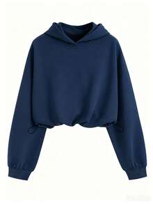 INAWLY Women's Casual Fashion Loose Cinched Waist Hooded Sweatshirt - Navy Blue - View 3