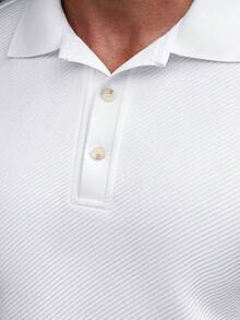 Manfinity CasualCool 男士純色針織斜紋提花商務休閒寬鬆短袖 Polo 衫 - 白色 - 查看 3