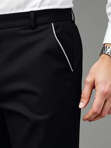 Manfinity Homme Men's Black Dress Pants, Versatile Suit Trousers, Suitable For Various Occasions, Elegant Business Casual Pants - Black - View 5