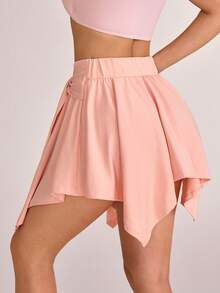 SHEIN Sovereign Charm 女款素色百褶休閒百搭日常旅行運動裙褲 - 粉色 - 查看 2