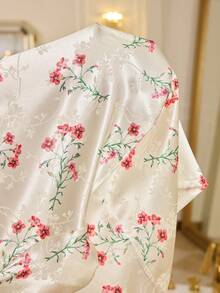 LuxeNights Jacquard Jacquard Satin Front Button Patch Pocket Short Sleeve Long Pants Women's Pajama Set Loungewear Set - Multicolor - View 7