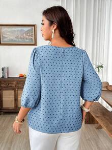 Weeklong Women's Plus Size V-Neck Mid-Length Sleeve Pom Pom Comfortable Fabric Casual Daily Travel Vacation Blouse - Baby Blue - View 2