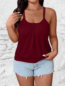EMERY ROSE Plus Size Women Solid Color Ruched Casual Everyday Top - Burgundy - View 4