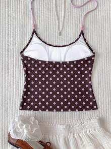 Elavelle Conjunto de bikini para mujer con estampado aleatorio, cuello halter y decoración de lazo, primavera/verano - Multicolor - Ver 2