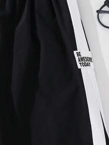 SHEIN 青少年男孩休閒日常舒適拼接彈性腰鬆直筒素色梭織運動長褲，青少年男孩慢跑褲，青少年防風長褲，青少年綠色長褲，男孩綠色長褲，適合春/夏，日常穿著、運動、外出、學校、派對、節慶、拍照 - 黑色 - 查看 4
