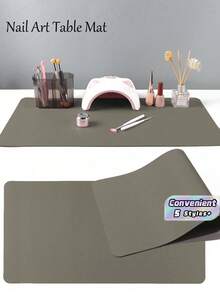 Waterproof And Durable Nail Art Table Mat, Made Of Waterproof And Soft PU Leather, Designed For Studio Tabletops And Foldable Nail Art Armrests. Ideal For Nail Artists In Salons And For Home Use. - Light gray - View 1
