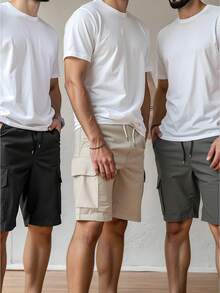 Manfinity Dauomo 3 Pcs Men's Summer Casual Solid Color Cargo Shorts Set - Multicolor - View 4