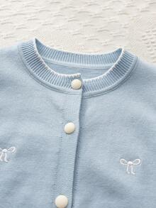 Genkimix Kids Girls' Cute Peter Pan Collar Knitted Cardigan Sweater Long Sleeve Jacket - Baby Blue - View 3