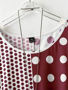 Linhara Plus Size Women Polka Dot Patchwork T-Shirt, Suitable For Daily Commute In Spring And Summer - Multicolor - View 3