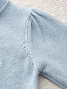 Genkimix Kids Girls' Cute Peter Pan Collar Knitted Cardigan Sweater Long Sleeve Jacket - Baby Blue - View 5