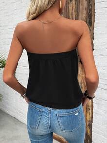 EMERY ROSE Top sin tirantes de unicolor para mujer, para uso diario en primavera/verano - Negro - Ver 2