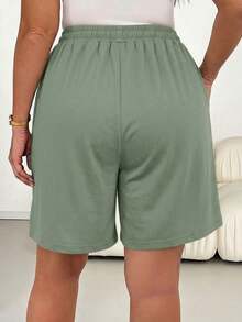 Shapeblank Shorts de talla grande de unicolor con cintura con cordón y bolsillos para uso diario - Verde - Ver 2