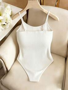 GlowEve CURVE Plus Size Women's Elegant Spaghetti Strap Basic Ribbed Elastic Camisole - Beige - View 2