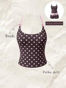 Elavelle Conjunto de bikini para mujer con estampado aleatorio, cuello halter y decoración de lazo, primavera/verano - Multicolor - Ver 4