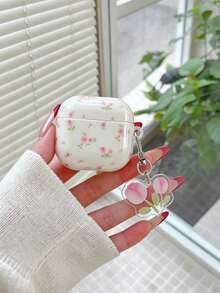 Dainty Pink Rose Floral Earphone Case With Tulip Pendant, Coquette Cover For Gen 1/2/3/4 & Pro Series - Multicolor - View 13