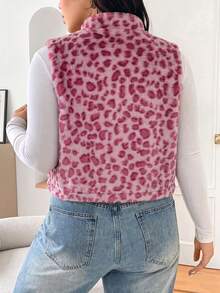 SHEIN EZwear 大尺碼洋紅色豹紋無袖外套 - 玫紅色 - 查看 2