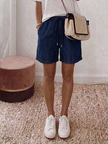 Vaclyn Women's Casual Vacation Fashion Versatile Shorts - Blue - View 5