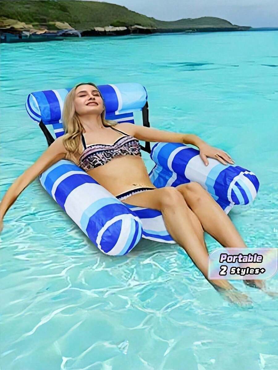 1pc Floating Pool Lounge Chair, Adult Inflatable Pool Hammock Chair, Pool Floating Bed Chair, Floating Pool Sofa With Blue Floral Pattern, Suitable For Summer Pool Party - multicolor - View 1