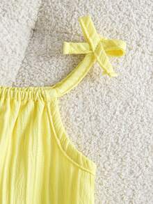 SHEIN Playful Pals 2件組夏季女童洋裝，黃色細肩帶純色與檸檬印花洋裝套裝，適合休閒日常穿著，女童專屬 - 彩色 - 查看 6