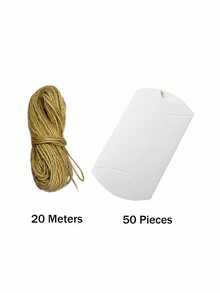 50pcs Kraft Paper Pillow Candy Boxes Foldable Gift Box With 20m Jute Rope Jewelry Holder Wedding Birthday Holiday Party - Multicolor - View 8
