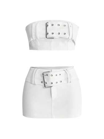 Sweetness Conjunto de 2 piezas con cinturón metálico exagerado y sexy para la cintura para mujeres, estilo Y2K
