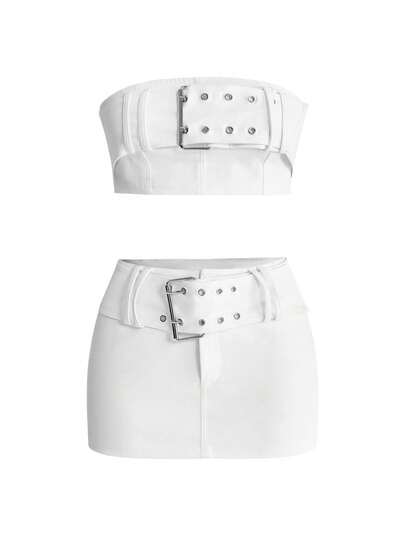 Sweetness Y2K sexy übertriebener metallischer Taillengürtel Dekor 2-teiliges Set für Frauen