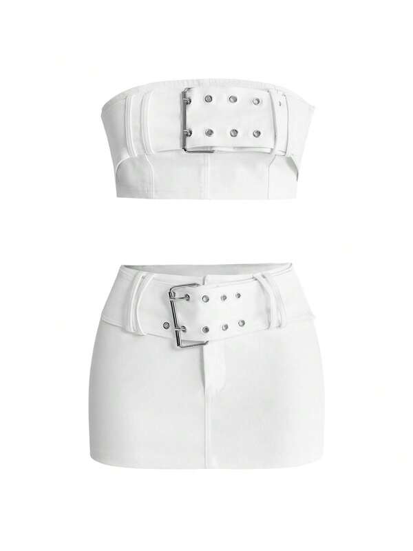 Sweetness Y2K Sexy Exaggerated Metallic Waist Belt Decor 2 Pieces Set For Women