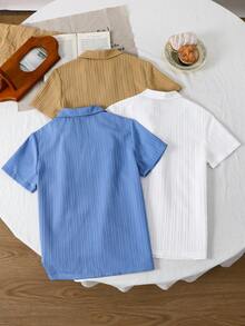 SHEIN Set 3pcs/Set untuk Anak Laki-laki Remaja, Cocok untuk Liburan Musim Semi/Panas, Kasual, Serbaguna, Kemeja Polo Lengan Pendek & Atasan Kemeja, Cocok untuk Jalan-jalan, Kencan, Sekolah, Musim Semi, Musim Panas, Musim Gugur, Musim Dingin - MultiWarna - View 3
