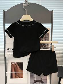 2pcs Baby Boy Street Style English Letter Print Vest + Shorts Set, Suitable For Outings In Summer - Multicolor - View 2