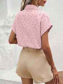 SHEIN Frenchy 女款夏季休閒波點印花襯衫 - 淺粉色 - 查看 2